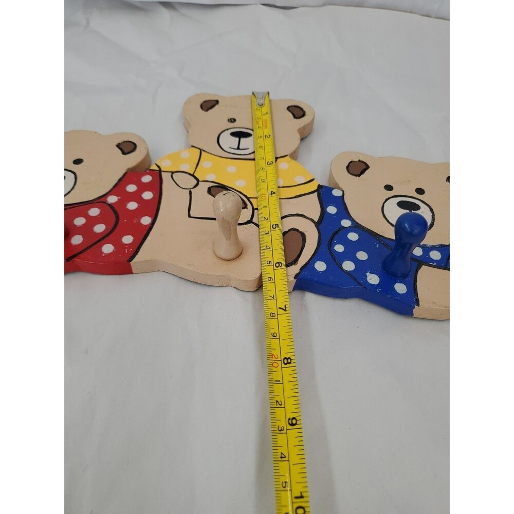 Vntg. Coat Rack Teddy Bear Trio (3 Hook) Primary‎ Colors/Children's/GrannyCore - Picture 15 of 16